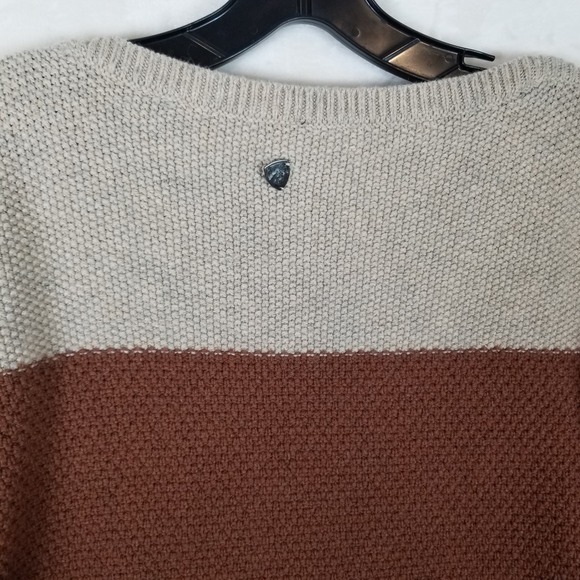 Kuhl Womens Colorblock Merino Wool Blend Knit Sweater Blue Brown Cream Sz L - Picture 10 of 11
